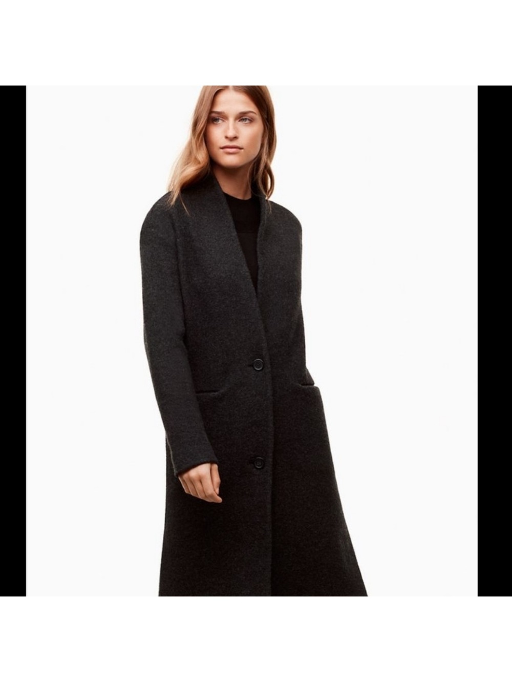 Wilfred Aritzia Dujardin Charcoal Boiled Wool Shawl Coatigan Jacket M Minimalist